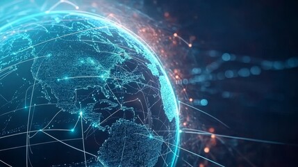 Digital earth with glowing network connections across continents