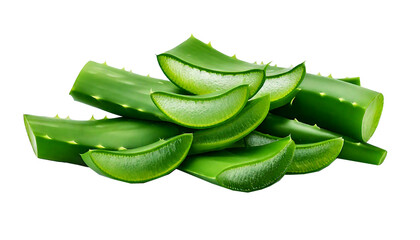 ORGANIC, NATURAL Aloe vera slice Isolated On Transparent Background with copy space. (Aloe barbadensis Mill, Star cactus, Aloe, a very useful herbal medicine for skin and hair care
