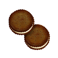 クリーム入りココア味の手描きのビスケットサンド　2枚セット