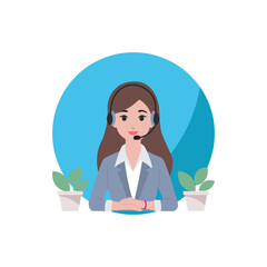 Call Center Woman Vector Illustration, Flat Design Character