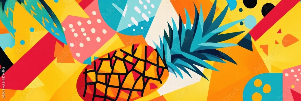 Aufkleber Abstract geometric pineapple design featuring vivid colors and dynamic patterns in a modern artistic style. Generative AI