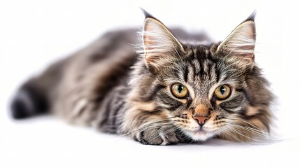 Obraz premium Beautiful Grey Cat Isolated on White Background Showcasing Soft Fur