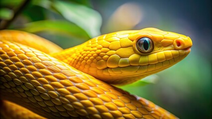 Fototapeta premium Minimalist Snake Close-up, Yellow, Blurred Background, Text Space