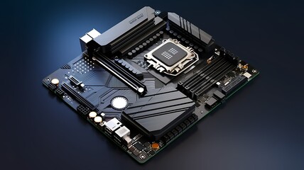 Computer motherboard, technology, dark background, product shot, tech website