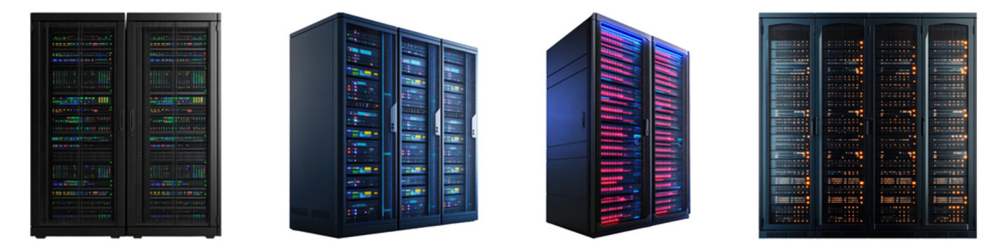 Computer server isolated on transparent background, Set of