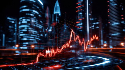 Digital city skyline with financial growth chart and data visualization