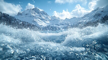 Obraz premium Icy Mountain Lake Splash: A Breathtaking Winter Scene