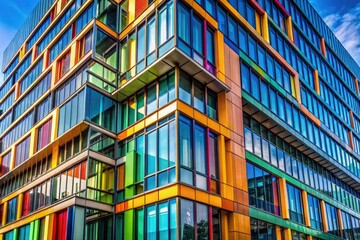 Obraz premium Modern Office Building Close-up, Urban Architecture, Contemporary Design, Architectural Photography, Cityscape Detail