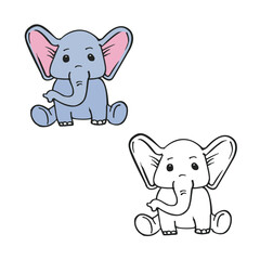 elephant sitting. hand drawn. simple design. cartoon. you can change color you want. vector illustrations
