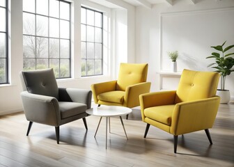 Modern Yellow Black White Armchairs Aerial View