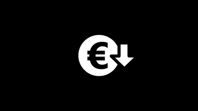 Money reduction icon. euro currency price drop concept. circle with down arrow moving animation.