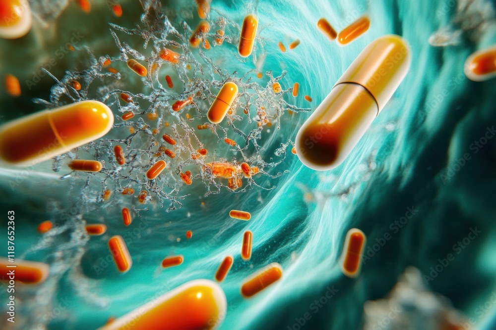 Leinwandbilder pills surround and target bacteria in a symbolic representation of medical advancement in modern sci