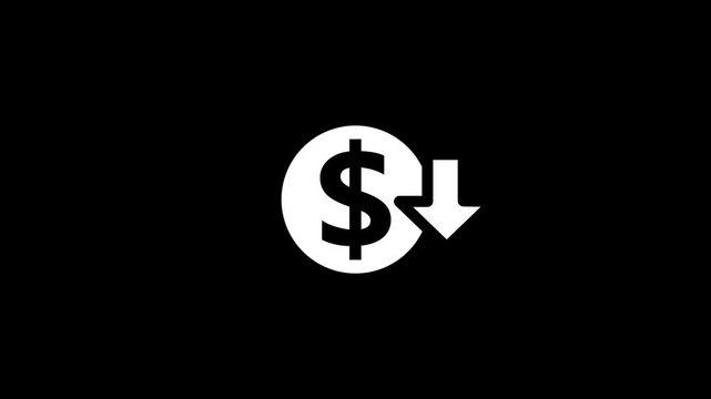 Money reduction icon. Dollar currency price drop concept. circle with down arrow moving animation.