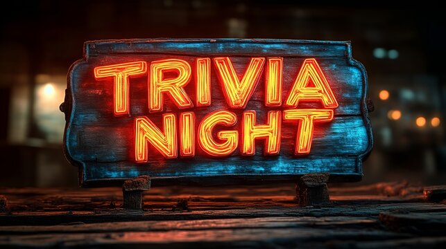 Sign that reads &ldquo;TRIVIA NIGHT&rdquo; - TRIVIA - COMPETITION - THEME NIGHT - BAR - FRIENDS - PATRONS - FUN