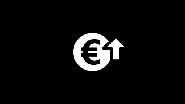 Money increases icon, euro rate increase stretching arrow up icon. glowing concept currency symbol with up arrow moving animation.