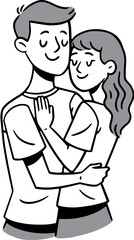 Line Art Illustration of a Couple in Love, Romance Coloring Page