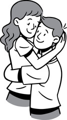Line Art Illustration of a Couple in Love, Romance Coloring Page