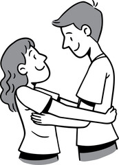 Line Art Illustration of a Couple in Love, Romance Coloring Page