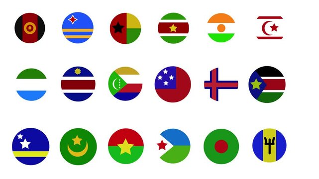 Flag icon set. National flags icon for all country in the world. circle shape flags icon animation.