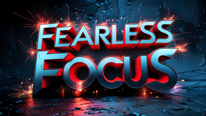 Text stating ?FEARLESS FOCUS? with sparks, on a dark textured background, likely for motivational or branding design