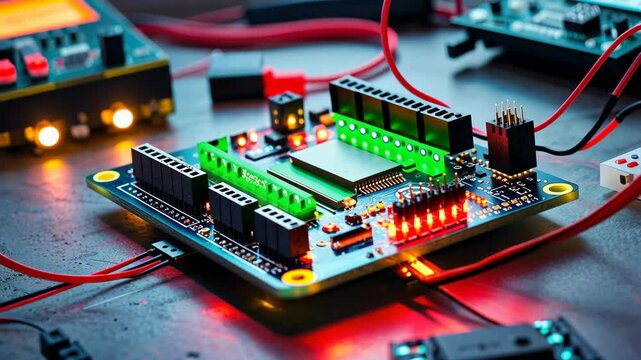 Building a custom electronic circuit with microcontroller and sensors in DIY workshop