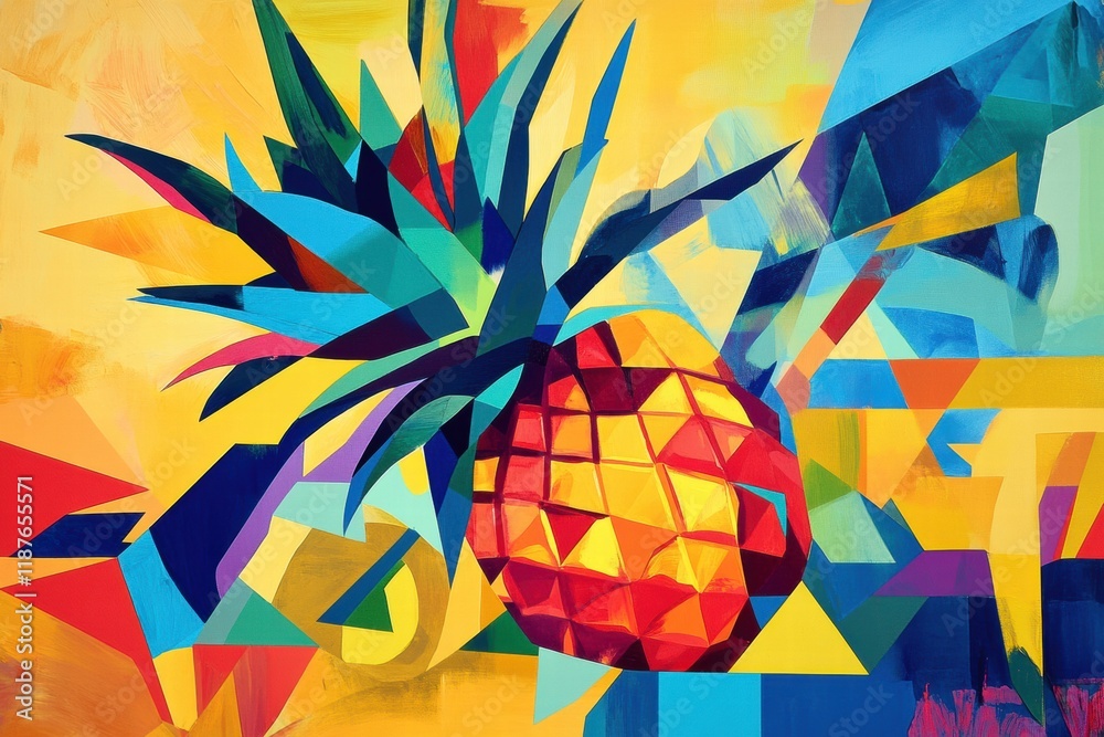 Aufkleber Abstract geometric pineapple design featuring vibrant colors and dynamic shapes in a modern artistic style. Generative AI
