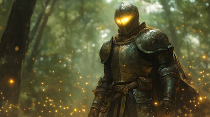 A Glowing Knight in a Dark Forest, a Fantasy Illustration