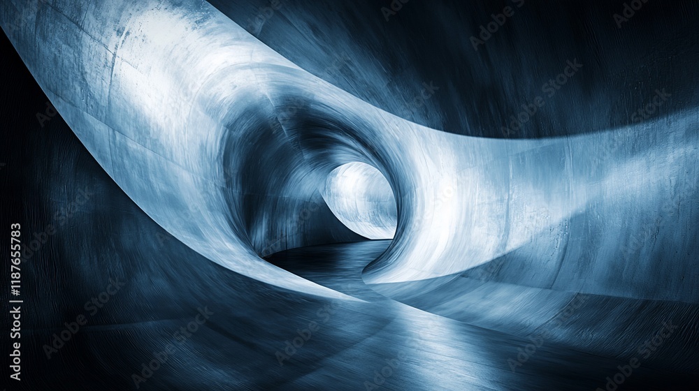 Poster abstract dark blue tunnel with light at the end.