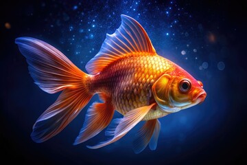 Fototapeta premium Night Photography Orange Goldfish Isolated White Background AI Art