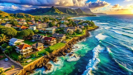Oahu Shoreline Houses Aerial View - Stunning Coastal Homes