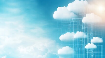 Digital cloud integration in a blue sky background