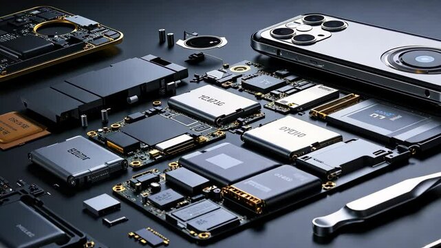 Exploring the intricate components of modern smartphone technology in a close-up assembly setup