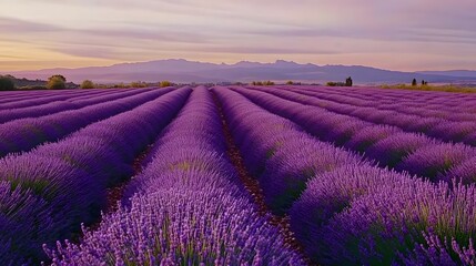 Serene Lavender Field at Sunset - Tranquil Countryside Landscape