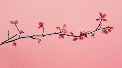 Delicate pink blossoms on branch against soft pink background
