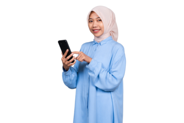 Woman hijab with phone isolated transparent