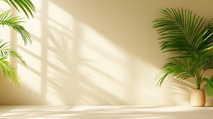 Fototapeta premium Green plant in a decorative pot placed on a wooden table in a bright indoor setting
