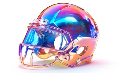 Iridescent chrome American football helmet.