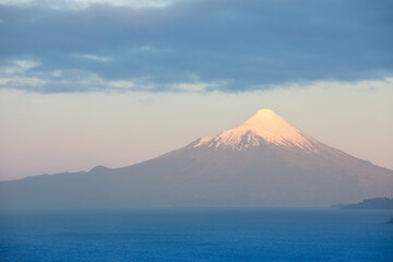 Looking across Lake Llanquihue to the stunning snowcapped Osorno Volcano