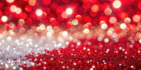 Panoramic Red & White Glitter Christmas Bokeh Background