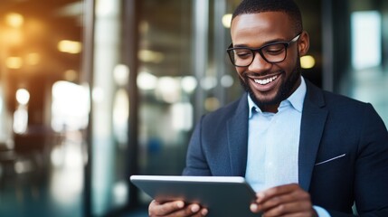 Smiling real estate agent flipping through property images on a tablet, clients excited, natural light filling the room 