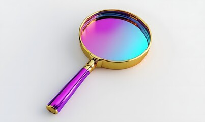 Iridescent magnifying glass on white background. (1)