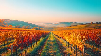 Fototapeta premium Vibrant Autumn Vineyard Landscape - Scenic Winery Photography