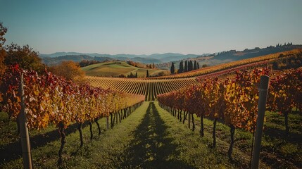 Fototapeta premium Vibrant Autumn Vineyard Landscape - Scenic Winery Photography