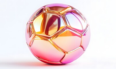 Naklejka premium Iridescent metallic soccer ball on white background.