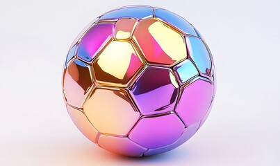 Fototapeta premium Iridescent soccer ball with hexagonal panels on white background.
