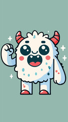 Fototapeta premium A horned monster mascot with his fist raised upwards 