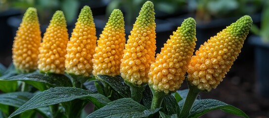 Obraz premium Golden flower spikes in greenhouse