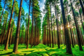 Obraz premium Pine Forest Vivid Green Needles AI Photo