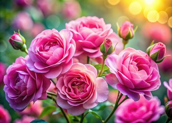 Fototapeta premium Pink Blossom Roses Bokeh Background AI Photo