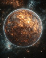 Obraz premium Fiery Inferno Planet in Distant Galaxy: A Cosmic Spectacle of Burning Worlds